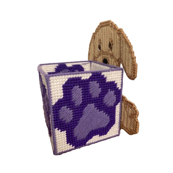 Handmade Needlepoint Plastic Yarn TREAT BOX & PHOTO FRAME Dog Puppy Retriever - Picture 6 of 13